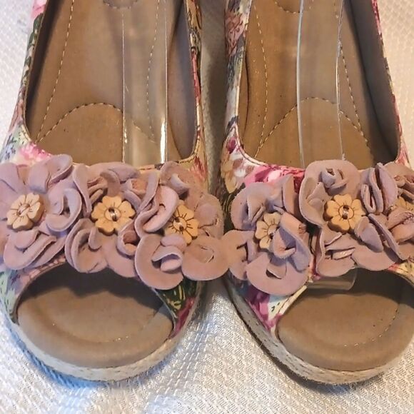Hotter comfort floral slingback open toe cork wedge espidrille sandals size 8 - Picture 2 of 9
